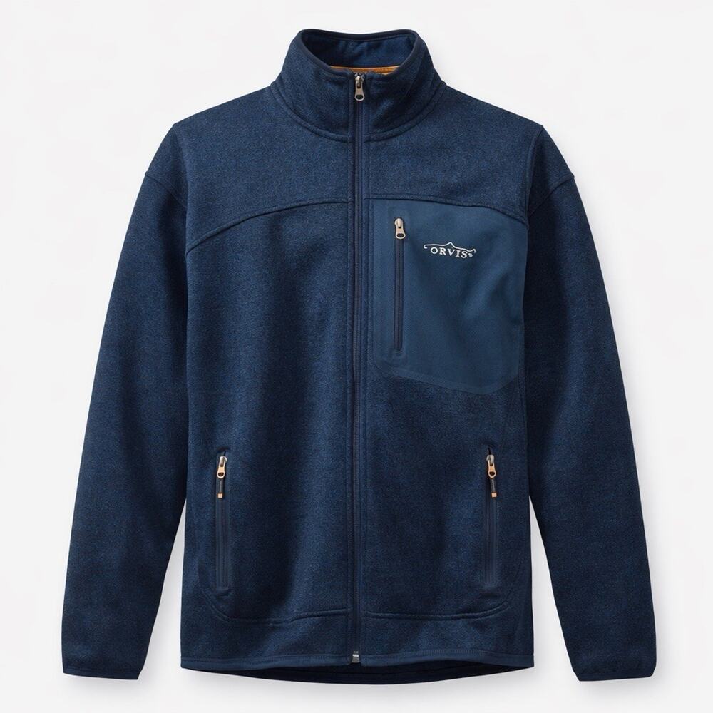 Orvis Men’s Performance Fleece Jacket Full Zip Blue Softshell Pockets SZ Medium